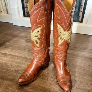 VINTAGE 70s Snakeskin inlay Butterly Justin Cowboy Boots 5 1/2 B